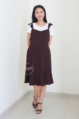 Dress Baju Hamil Menyusui Polkadot Set Inner Mings Overall - HO 80 Hitam